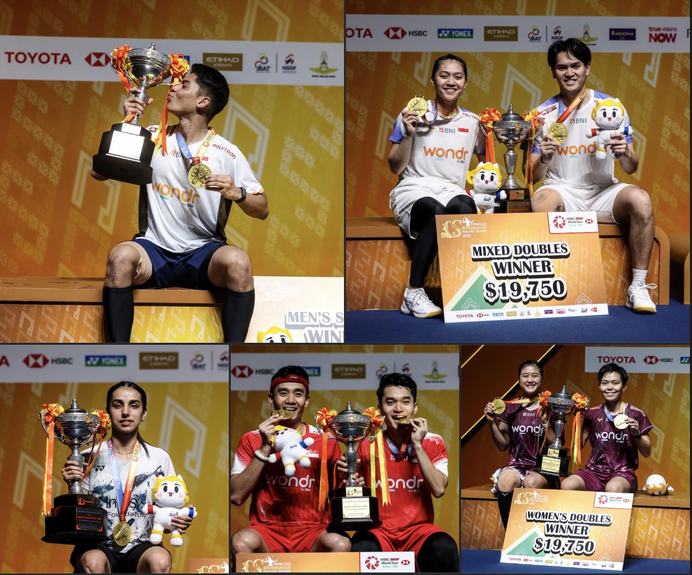 Các nhà vô địch tại giải cầu lông PRINCESS SIRIVANNAVARI Thailand Masters 2026 thuộc đẳng cấp super 300