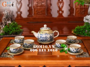 Bộ ấm chén quả hồng men rạn giả cổ bọc đồng, 290ml