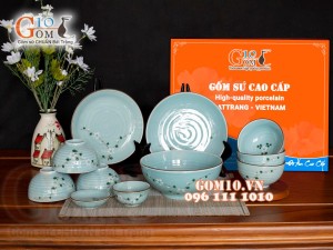 Bộ đồ ăn Ngọc Thanh Dương vẽ hoa Đào trắng, 11 chi tiết