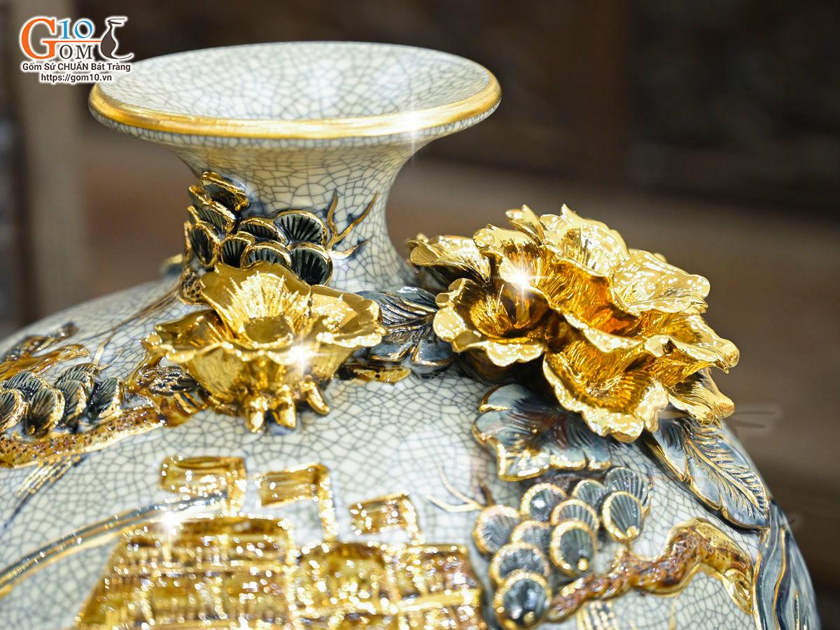 Bình hút lộc men rạn đắp nổi Thuận Buồm Xuôi Gió vẽ vàng 24k, cao 30cm Bình hút lộc men rạn đắp nổi Thuận Buồm Xuôi Gió vẽ vàng 24k, cao 30cm
