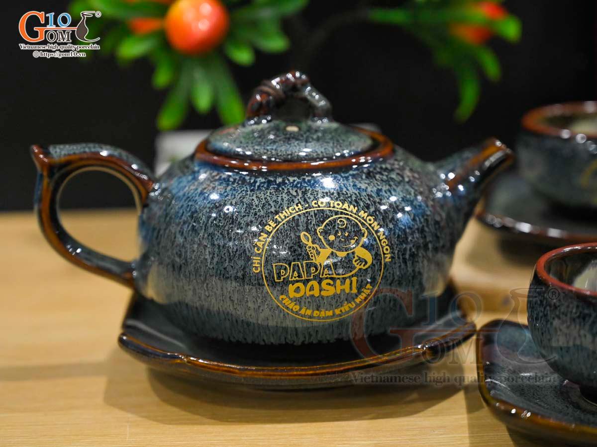 Bộ ấm chén dáng quả hồng men hỏa biến chén lòng hoa in logo quà tặng, 350ml Bộ ấm chén dáng quả hồng men hỏa biến chén lòng hoa in logo quà tặng, 350ml