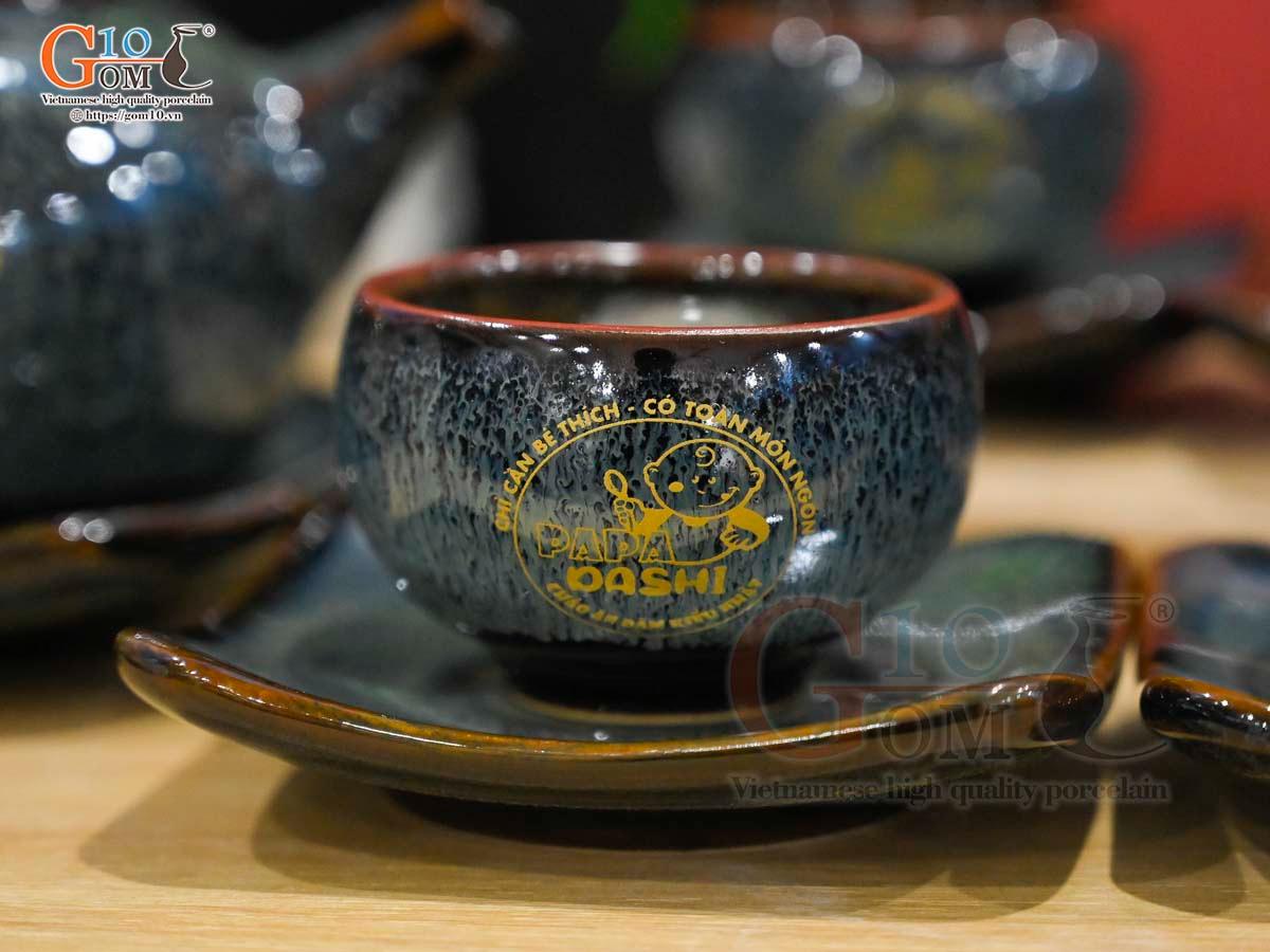 Bộ ấm chén dáng quả hồng men hỏa biến chén lòng hoa in logo quà tặng, 350ml Bộ ấm chén dáng quả hồng men hỏa biến chén lòng hoa in logo quà tặng, 350ml