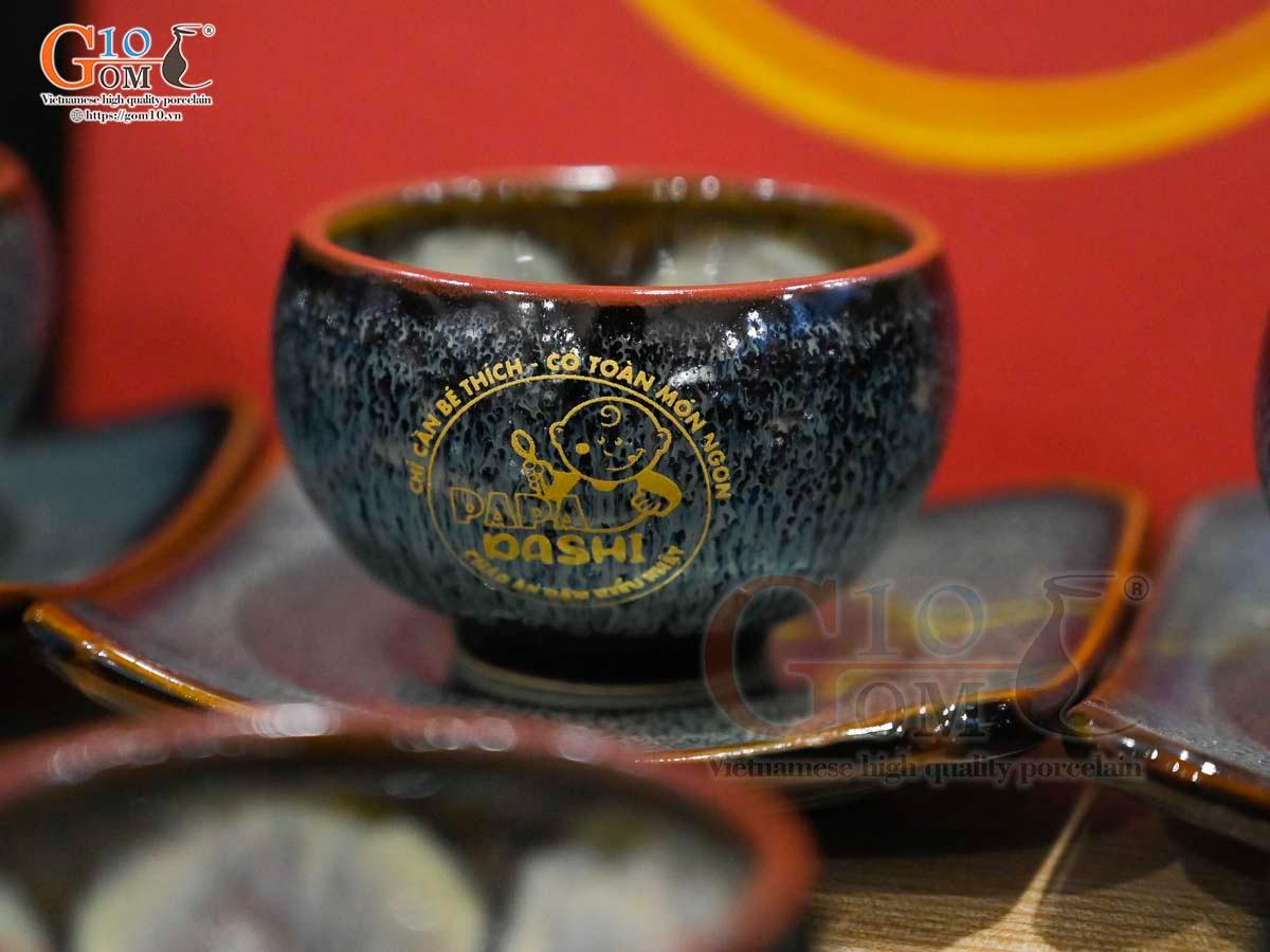 Bộ ấm chén dáng quả hồng men hỏa biến chén lòng hoa in logo quà tặng, 350ml