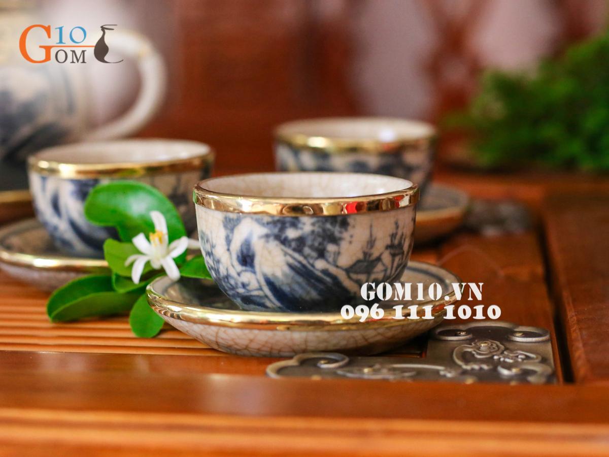 Bộ ấm chén quả hồng men rạn giả cổ bọc đồng, 290ml Bộ ấm chén quả hồng men rạn giả cổ bọc đồng, 290ml