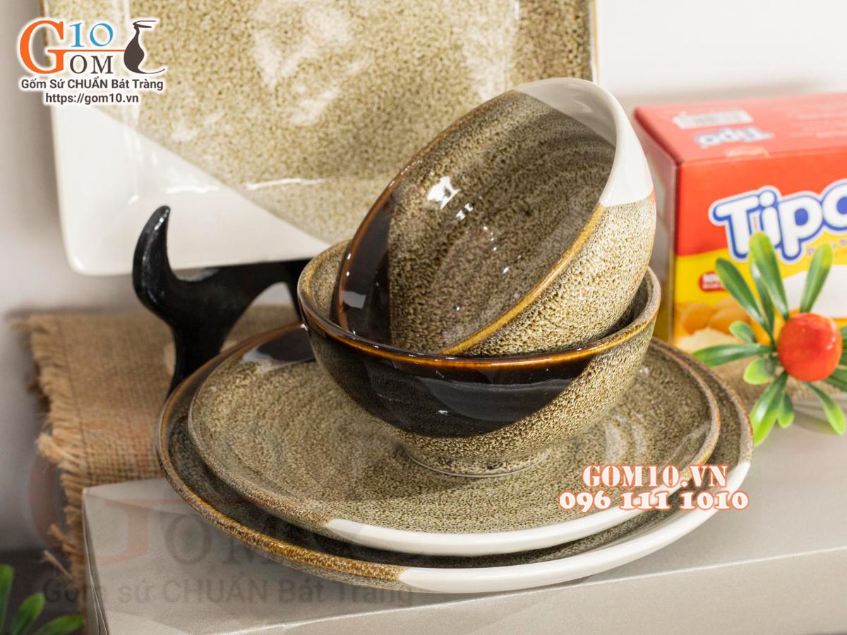 Bộ đồ ăn men hỏa biến gấm vàng Cát Tường, 15 chi tiết Bộ đồ ăn men hỏa biến gấm vàng Cát Tường, 15 chi tiết