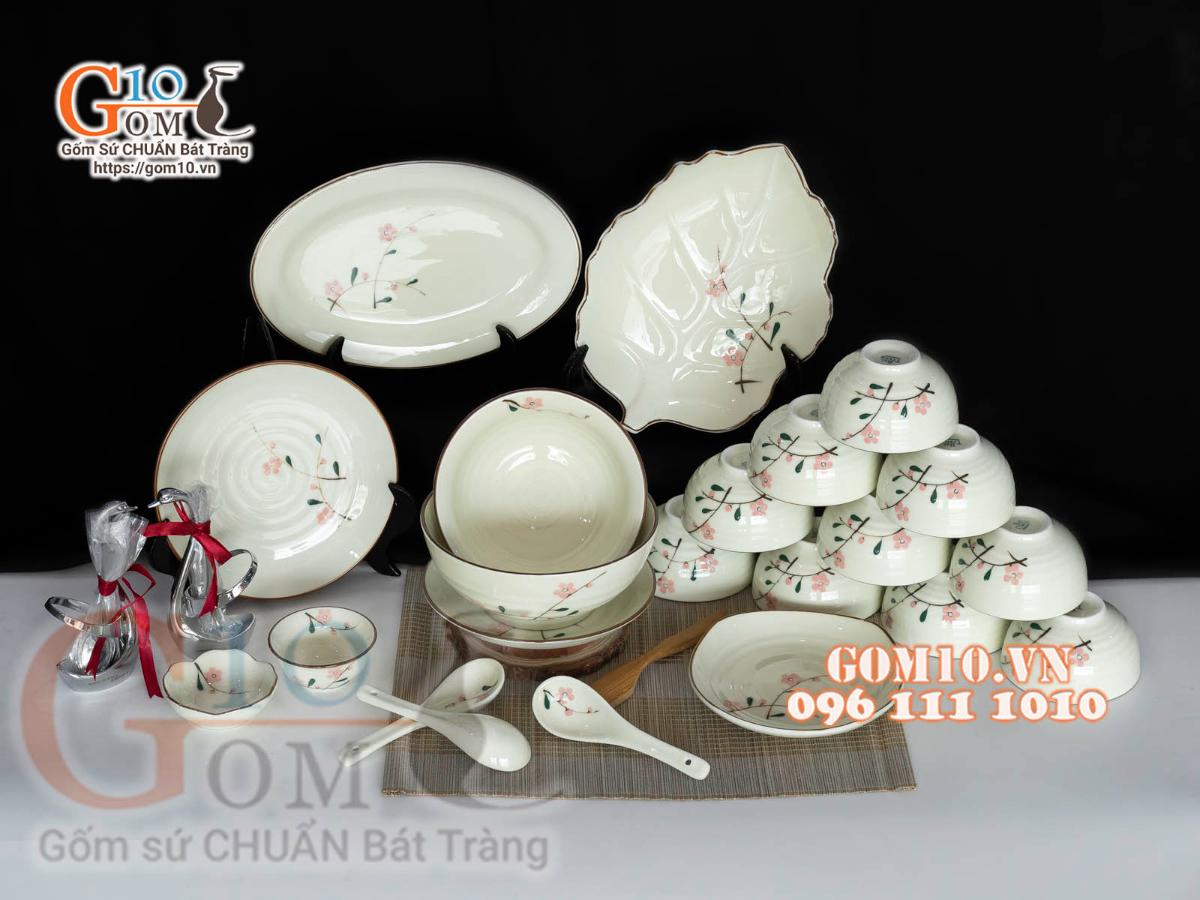 Bộ đồ ăn men kem vẽ hoa Đào phai, chỉ nâu - 22 chi tiết Bộ đồ ăn men kem vẽ hoa Đào phai, chỉ nâu - 22 chi tiết
