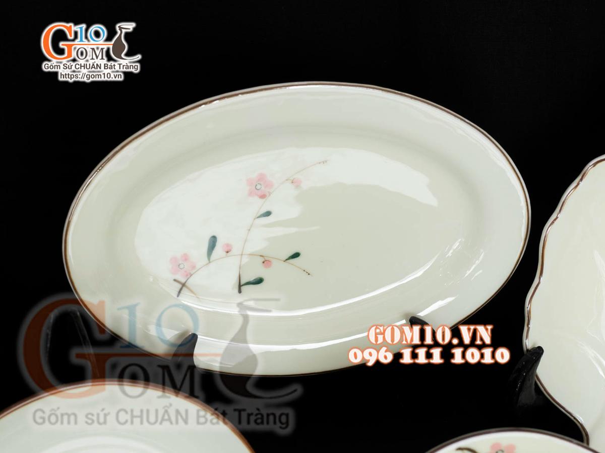Bộ đồ ăn men kem vẽ hoa Đào phai, chỉ nâu - 22 chi tiết Bộ đồ ăn men kem vẽ hoa Đào phai, chỉ nâu - 22 chi tiết