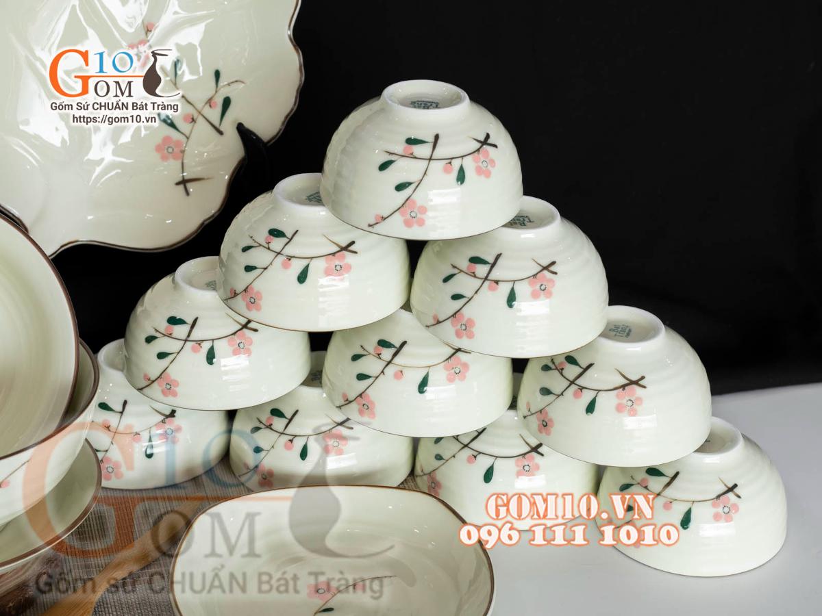 Bộ đồ ăn men kem vẽ hoa Đào phai, chỉ nâu - 22 chi tiết Bộ đồ ăn men kem vẽ hoa Đào phai, chỉ nâu - 22 chi tiết