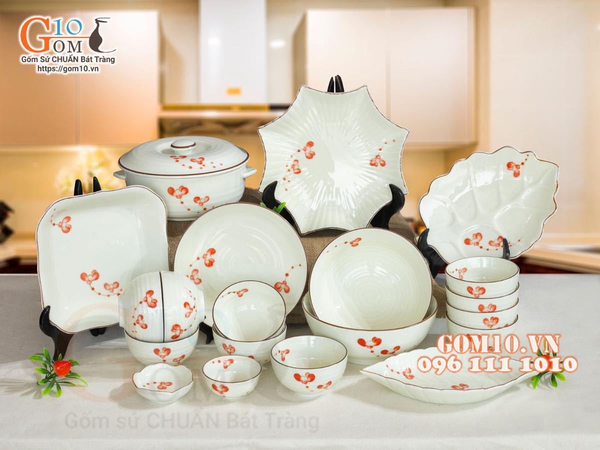 Bộ đồ ăn men kem vẽ hoa Hải Đường, 20 chi tiết Bộ đồ ăn men kem vẽ hoa Hải Đường, 20 chi tiết