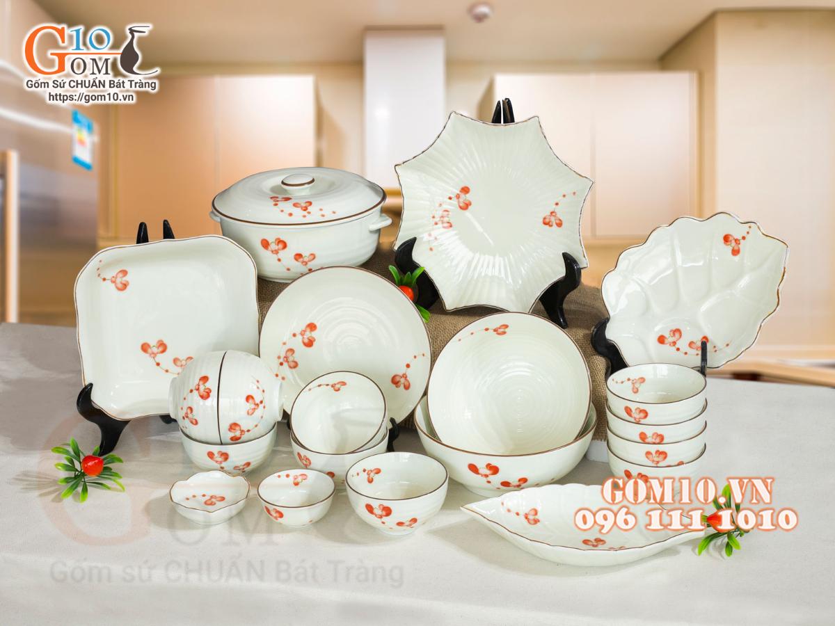 Bộ đồ ăn men kem vẽ hoa Hải Đường, 20 chi tiết Bộ đồ ăn men kem vẽ hoa Hải Đường, 20 chi tiết