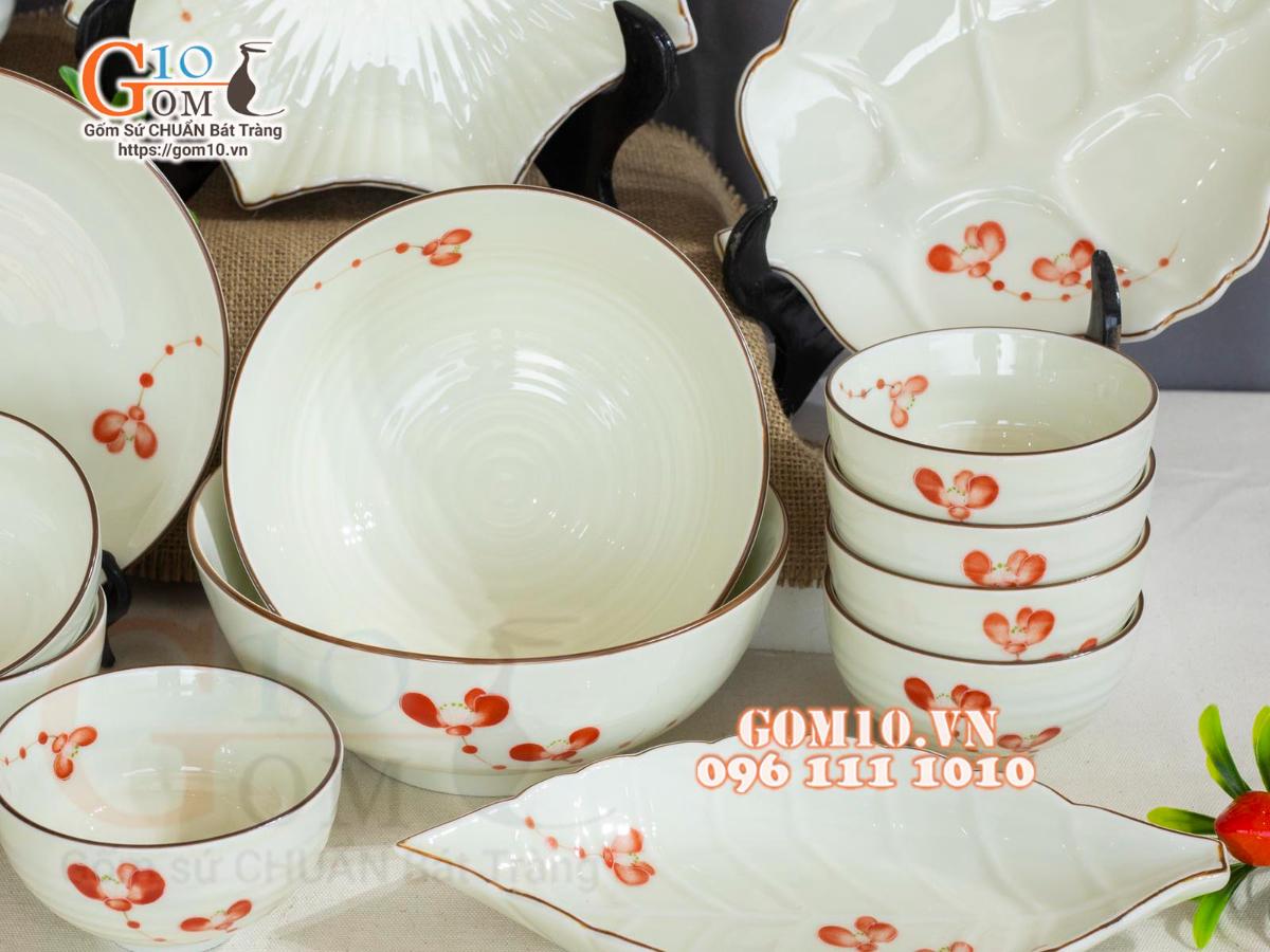 Bộ đồ ăn men kem vẽ hoa Hải Đường, 20 chi tiết Bộ đồ ăn men kem vẽ hoa Hải Đường, 20 chi tiết