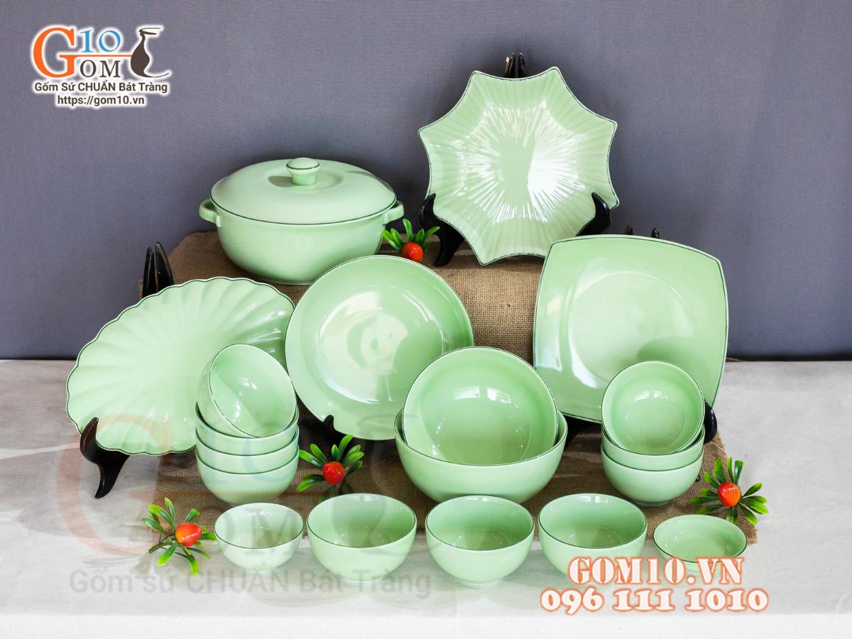 Bộ đồ ăn men ngọc, chỉ xanh Bộ đồ ăn men ngọc, chỉ xanh
