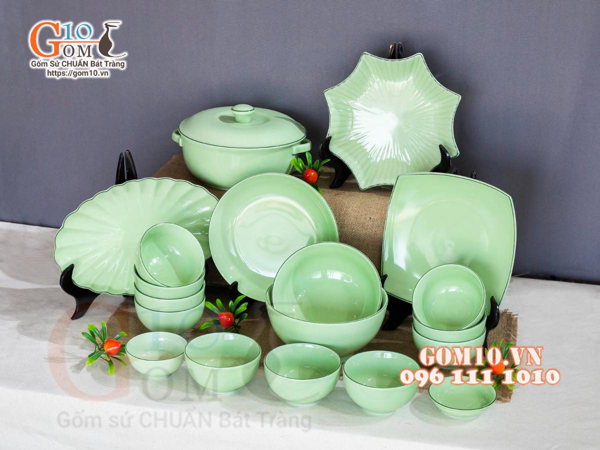 Bộ đồ ăn men ngọc, chỉ xanh Bộ đồ ăn men ngọc, chỉ xanh