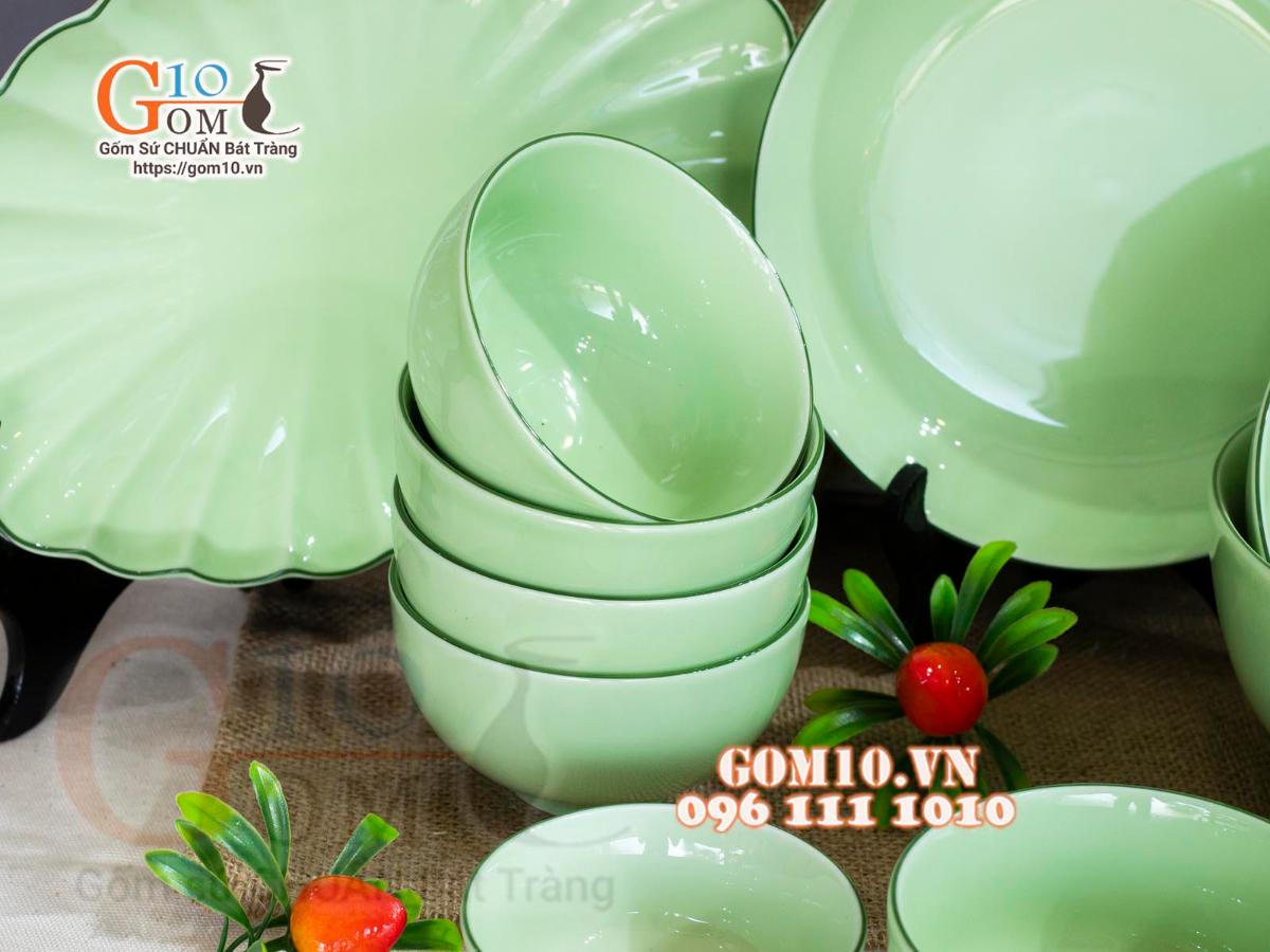 Bộ đồ ăn men ngọc, chỉ xanh Bộ đồ ăn men ngọc, chỉ xanh