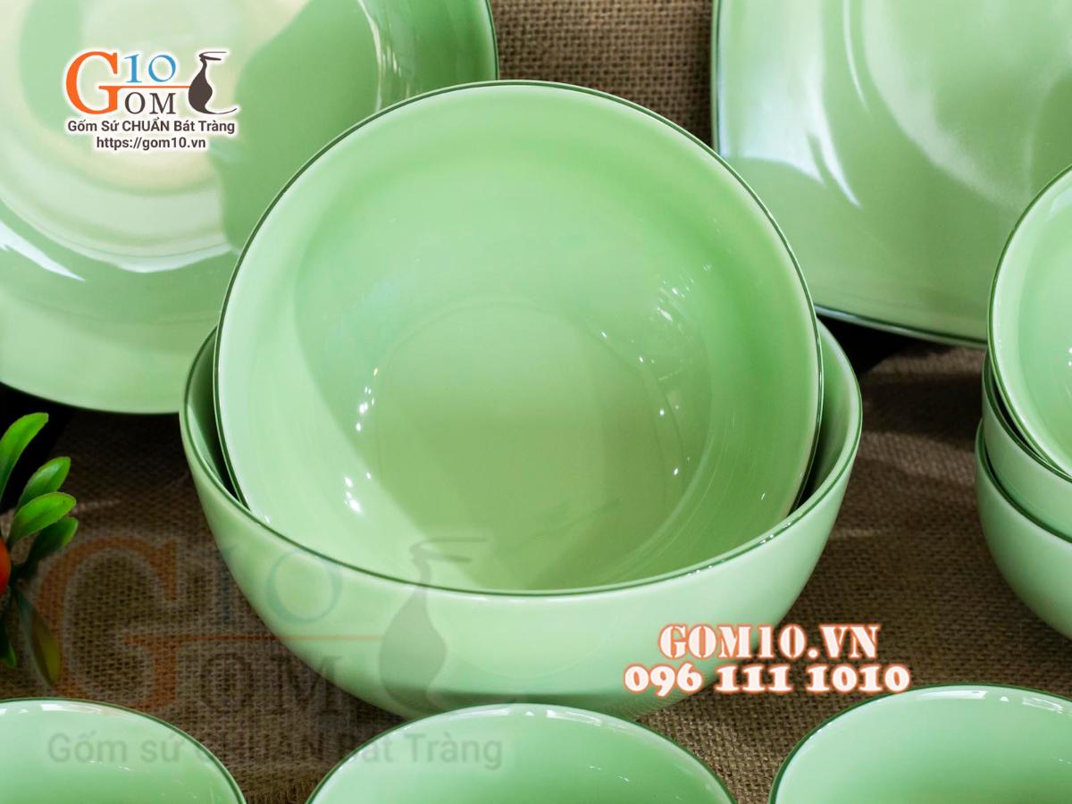 Bộ đồ ăn men ngọc, chỉ xanh Bộ đồ ăn men ngọc, chỉ xanh