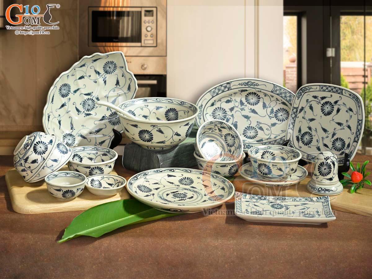 Bộ đồ ăn men rạn họa tiết hoa cúc, 17 chi tiết Bộ đồ ăn men rạn họa tiết hoa cúc, 17 chi tiết