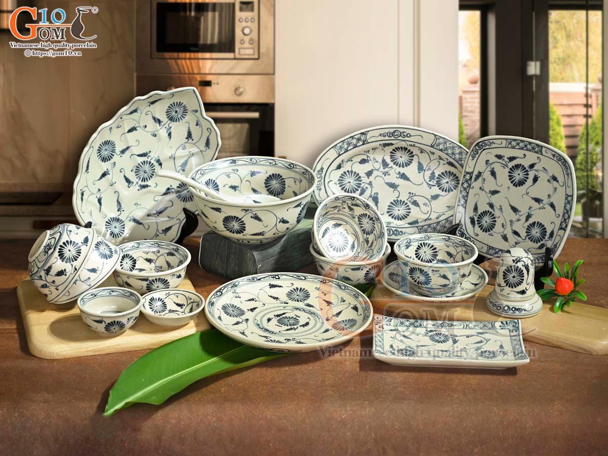 Bộ đồ ăn men rạn họa tiết hoa cúc, 17 chi tiết Bộ đồ ăn men rạn họa tiết hoa cúc, 17 chi tiết