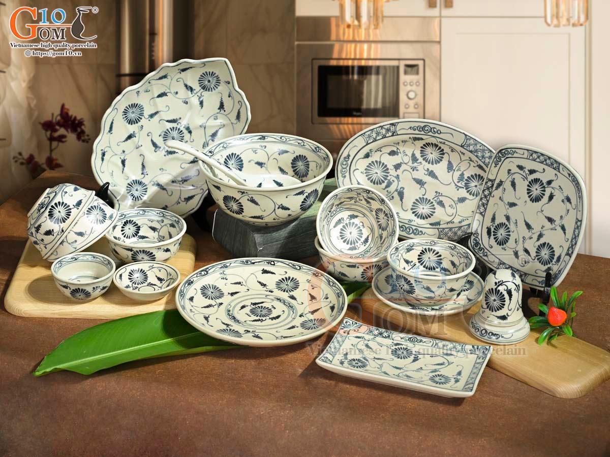 Bộ đồ ăn men rạn họa tiết hoa cúc, 17 chi tiết Bộ đồ ăn men rạn họa tiết hoa cúc, 17 chi tiết