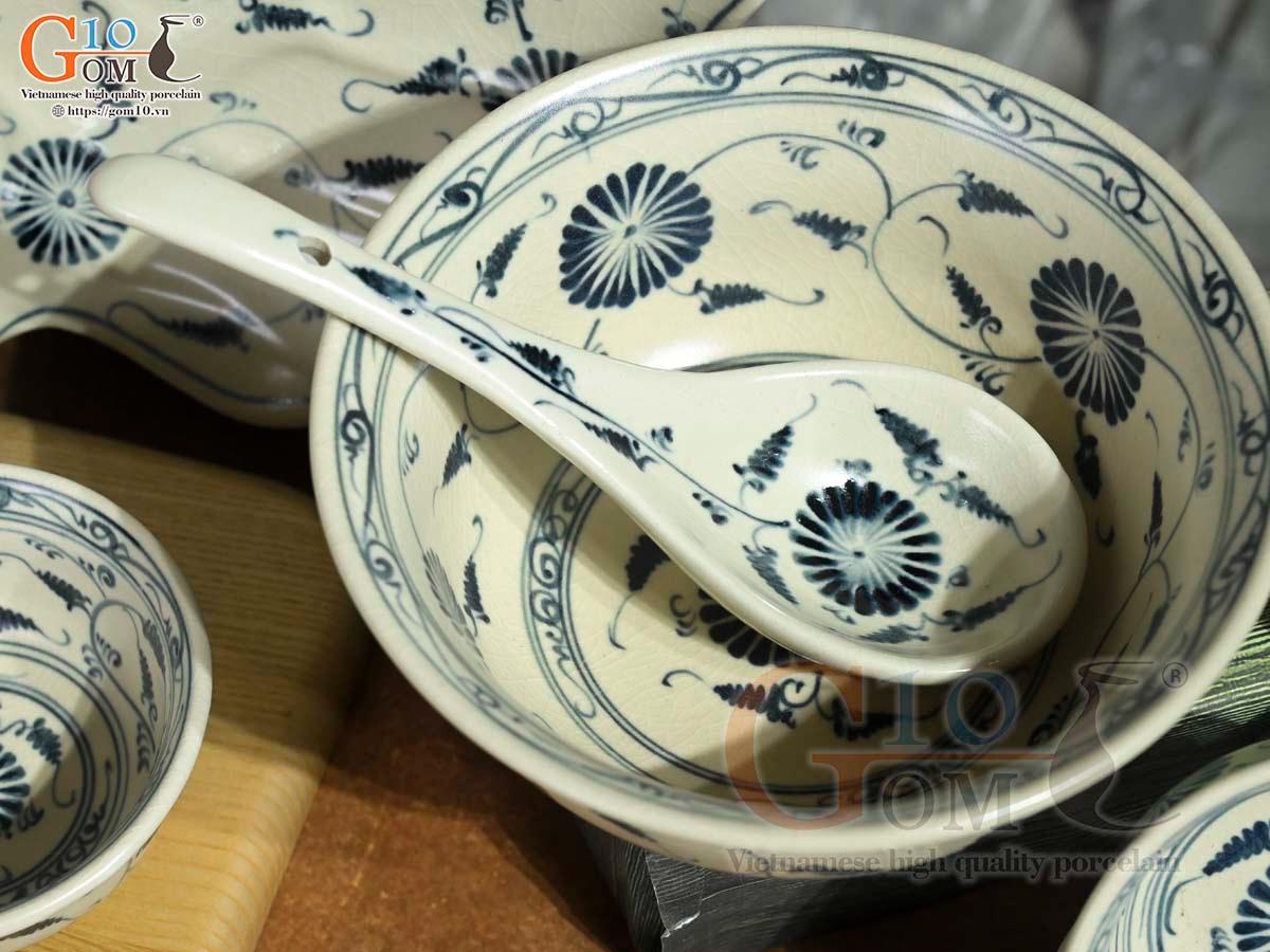 Bộ đồ ăn men rạn họa tiết hoa cúc, 17 chi tiết