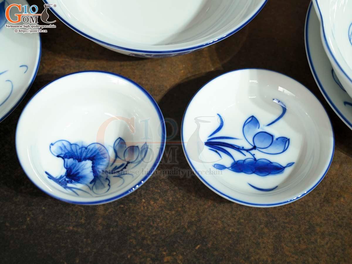 Bộ đồ ăn men trắng vẽ hoa Sen tràm, 16 chi tiết