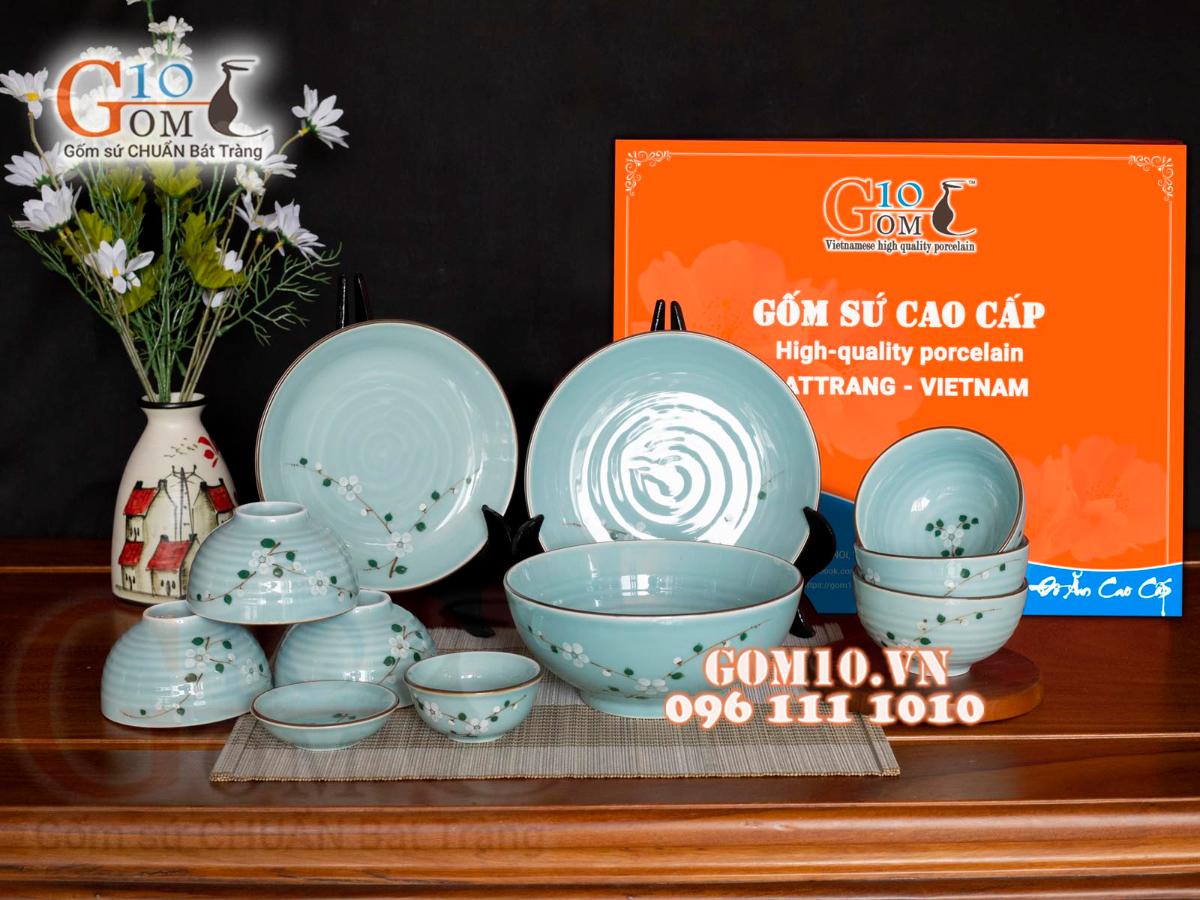 Bộ đồ ăn Ngọc Thanh Dương vẽ hoa Đào trắng, 11 chi tiết Bộ đồ ăn Ngọc Thanh Dương vẽ hoa Đào trắng, 11 chi tiết