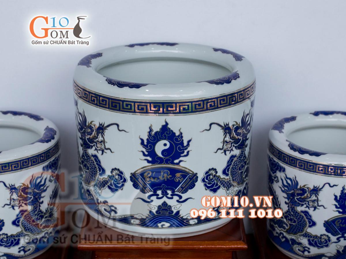 Bộ đồ thờ họa tiết Rồng Phúc Lộc Thọ xanh kim đầy đủ Bộ đồ thờ họa tiết Rồng Phúc Lộc Thọ xanh kim đầy đủ