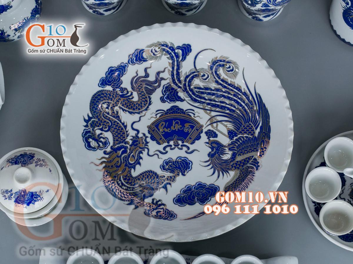 Bộ đồ thờ họa tiết Rồng Phúc Lộc Thọ xanh kim đầy đủ Bộ đồ thờ họa tiết Rồng Phúc Lộc Thọ xanh kim đầy đủ