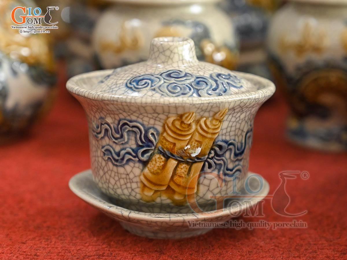 Bộ đồ thờ Hỷ Sự Nạp Phúc men rạn đắp nổi Rồng cao cấp 04 Bộ đồ thờ Hỷ Sự Nạp Phúc men rạn đắp nổi Rồng cao cấp 04