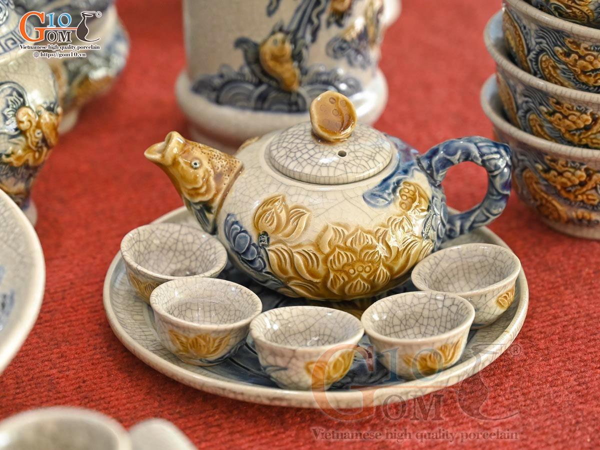 Bộ đồ thờ Hỷ Sự Nạp Phúc men rạn đắp nổi Rồng cao cấp 04 Bộ đồ thờ Hỷ Sự Nạp Phúc men rạn đắp nổi Rồng cao cấp 04