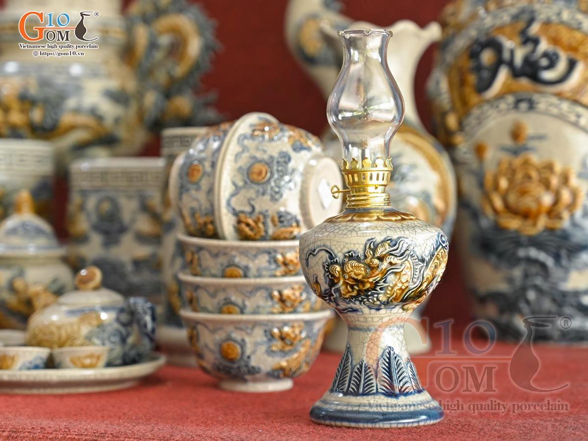 Bộ đồ thờ Hỷ Sự Nạp Phúc men rạn đắp nổi Rồng cao cấp 04 Bộ đồ thờ Hỷ Sự Nạp Phúc men rạn đắp nổi Rồng cao cấp 04