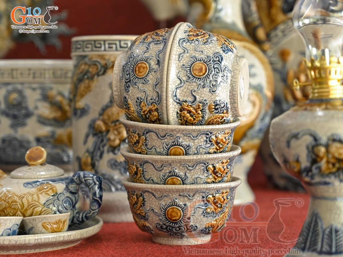 Bộ đồ thờ Hỷ Sự Nạp Phúc men rạn đắp nổi Rồng cao cấp 04 Bộ đồ thờ Hỷ Sự Nạp Phúc men rạn đắp nổi Rồng cao cấp 04