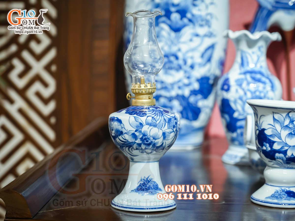 Bộ đồ thờ Như Ý Cát Tường men lam cổ cao cấp 05, cả đỉnh hạc