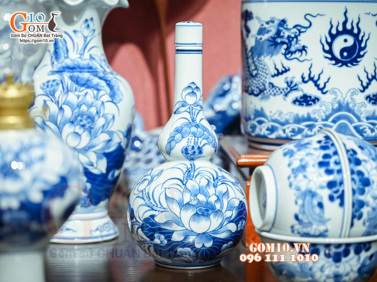 Bộ đồ thờ Như Ý Cát Tường men lam cổ cao cấp 05, cả đỉnh hạc Bộ đồ thờ Như Ý Cát Tường men lam cổ cao cấp 05, cả đỉnh hạc