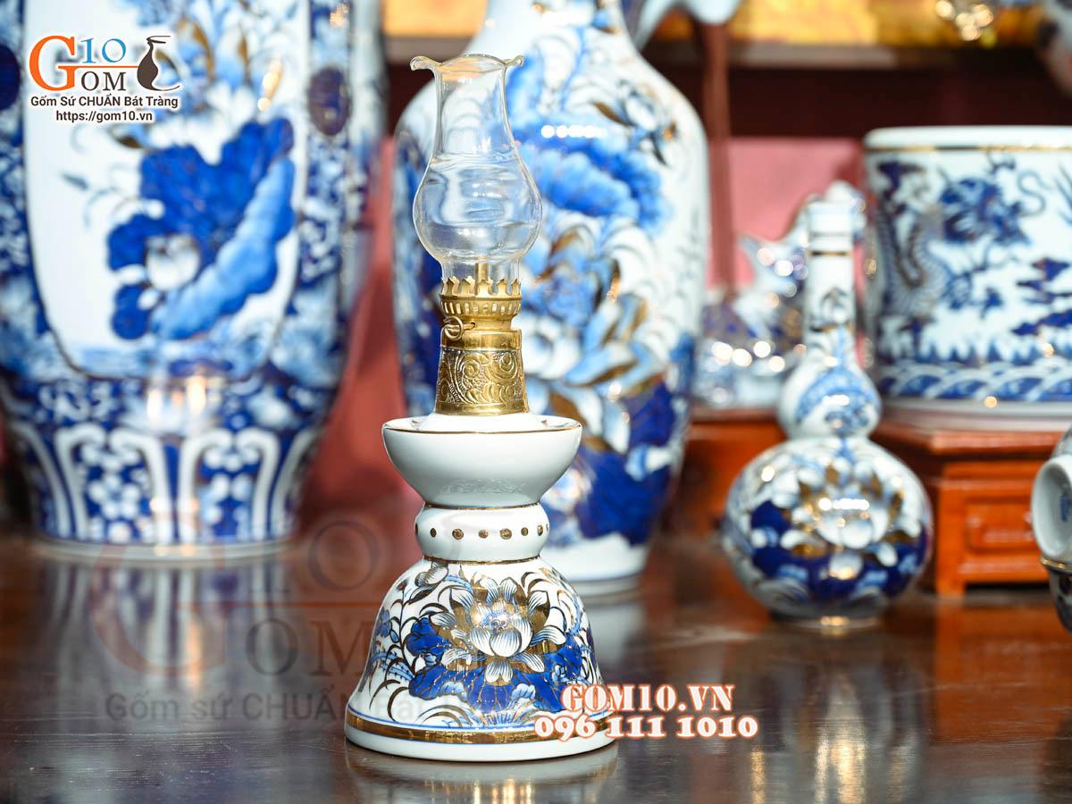 Bộ đồ thờ Như Ý Cát Tường men lam cổ cao cấp, vẽ vàng 24k Bộ đồ thờ Như Ý Cát Tường men lam cổ cao cấp, vẽ vàng 24k