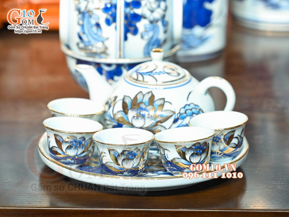 Bộ đồ thờ Như Ý Cát Tường men lam cổ cao cấp, vẽ vàng 24k Bộ đồ thờ Như Ý Cát Tường men lam cổ cao cấp, vẽ vàng 24k