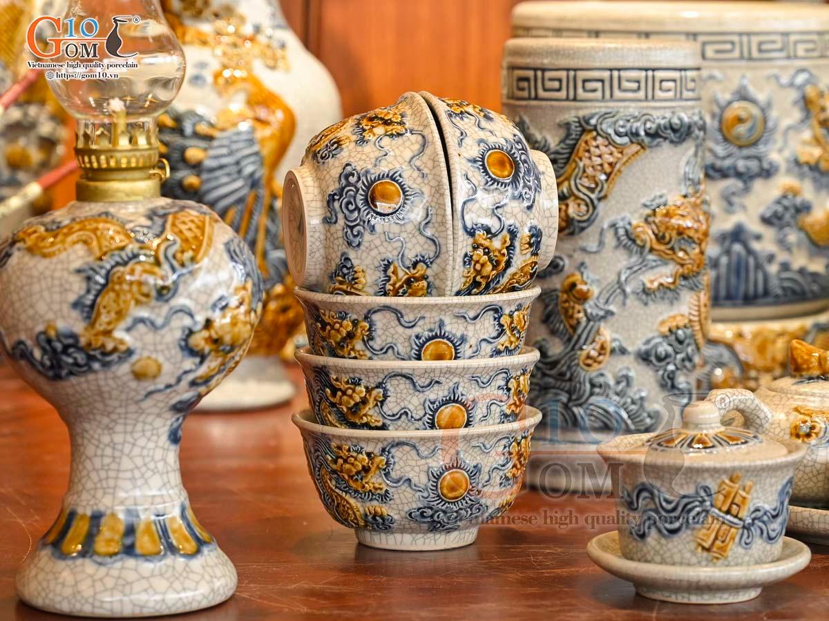 Bộ đồ thờ Như Ý Cát Tường men rạn đắp nổi Rồng cao cấp - 02 Bộ đồ thờ Như Ý Cát Tường men rạn đắp nổi Rồng cao cấp - 02