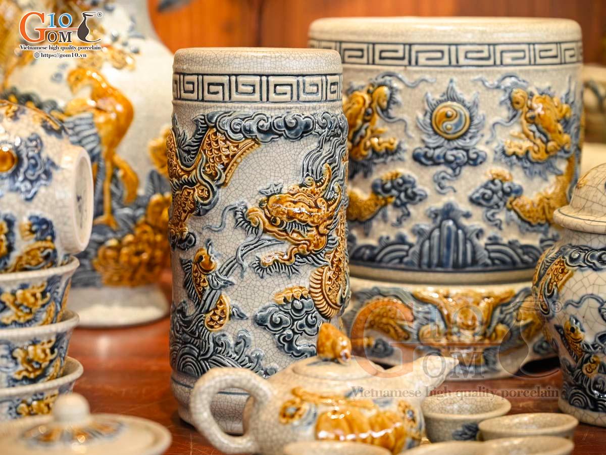 Bộ đồ thờ Như Ý Cát Tường men rạn đắp nổi Rồng cao cấp - 02 Bộ đồ thờ Như Ý Cát Tường men rạn đắp nổi Rồng cao cấp - 02