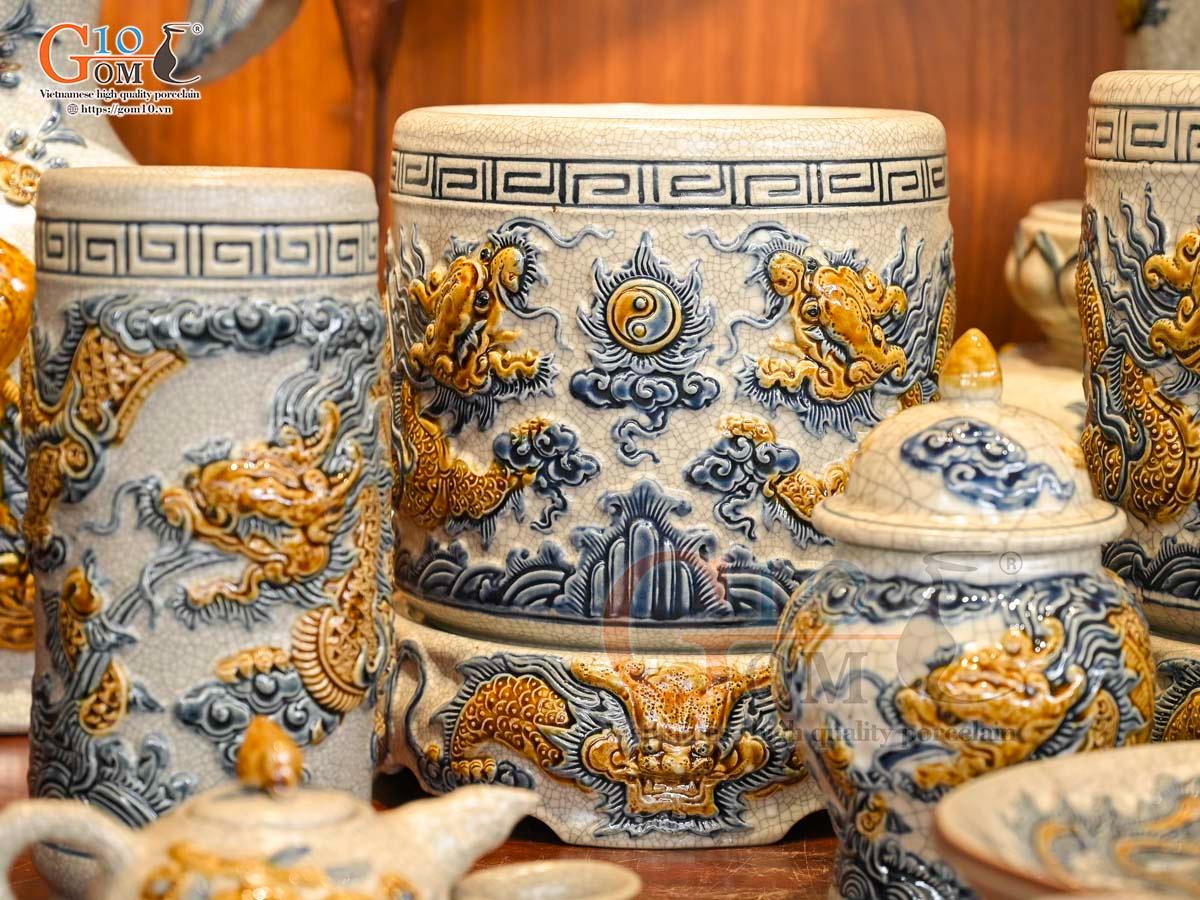 Bộ đồ thờ Như Ý Cát Tường men rạn đắp nổi Rồng cao cấp - 02 Bộ đồ thờ Như Ý Cát Tường men rạn đắp nổi Rồng cao cấp - 02