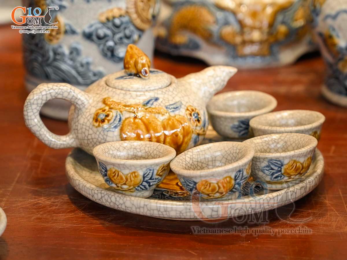 Bộ đồ thờ Như Ý Cát Tường men rạn đắp nổi Rồng cao cấp - 02 Bộ đồ thờ Như Ý Cát Tường men rạn đắp nổi Rồng cao cấp - 02