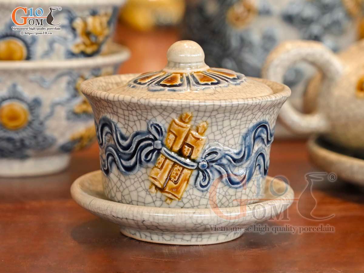 Bộ đồ thờ Như Ý Cát Tường men rạn đắp nổi Rồng cao cấp - 02 Bộ đồ thờ Như Ý Cát Tường men rạn đắp nổi Rồng cao cấp - 02