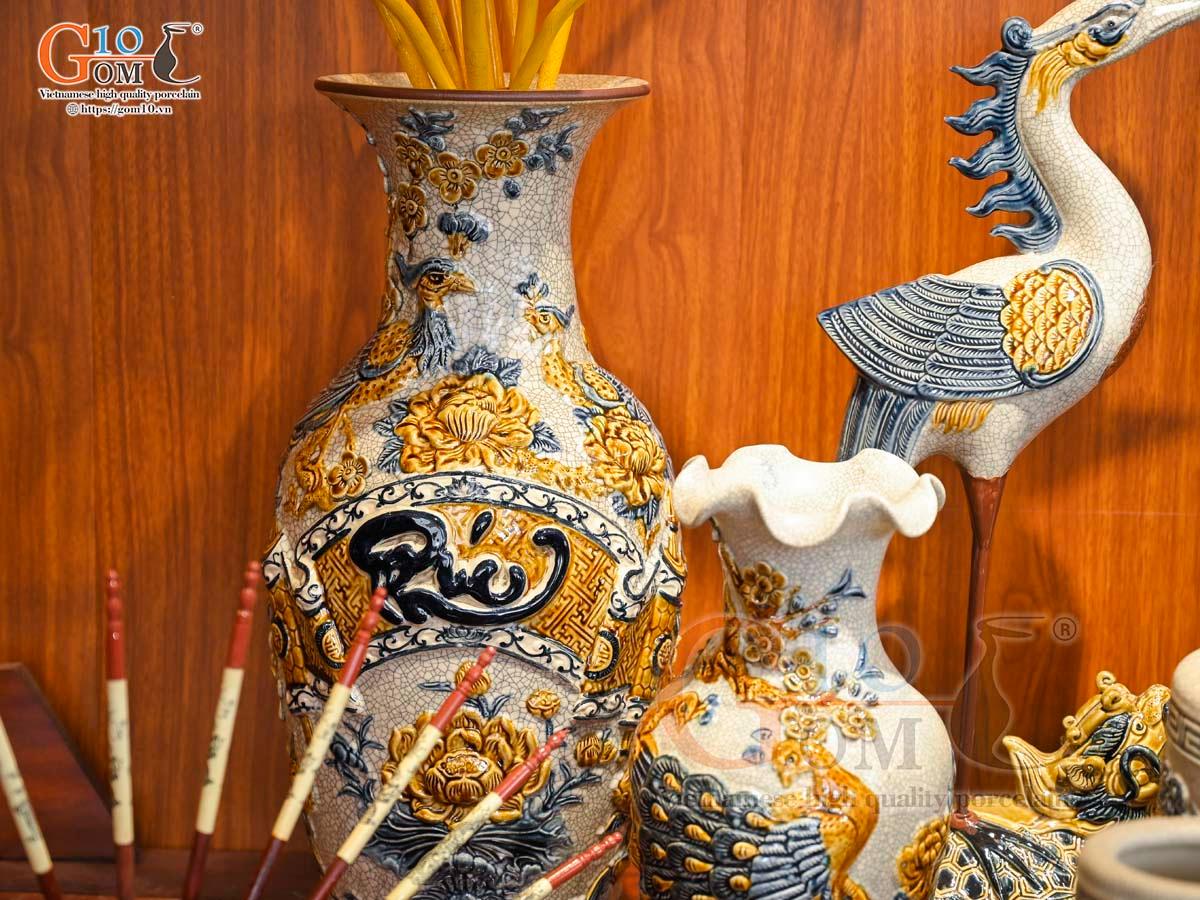 Bộ đồ thờ Như Ý Cát Tường men rạn đắp nổi Rồng cao cấp - 02 Bộ đồ thờ Như Ý Cát Tường men rạn đắp nổi Rồng cao cấp - 02