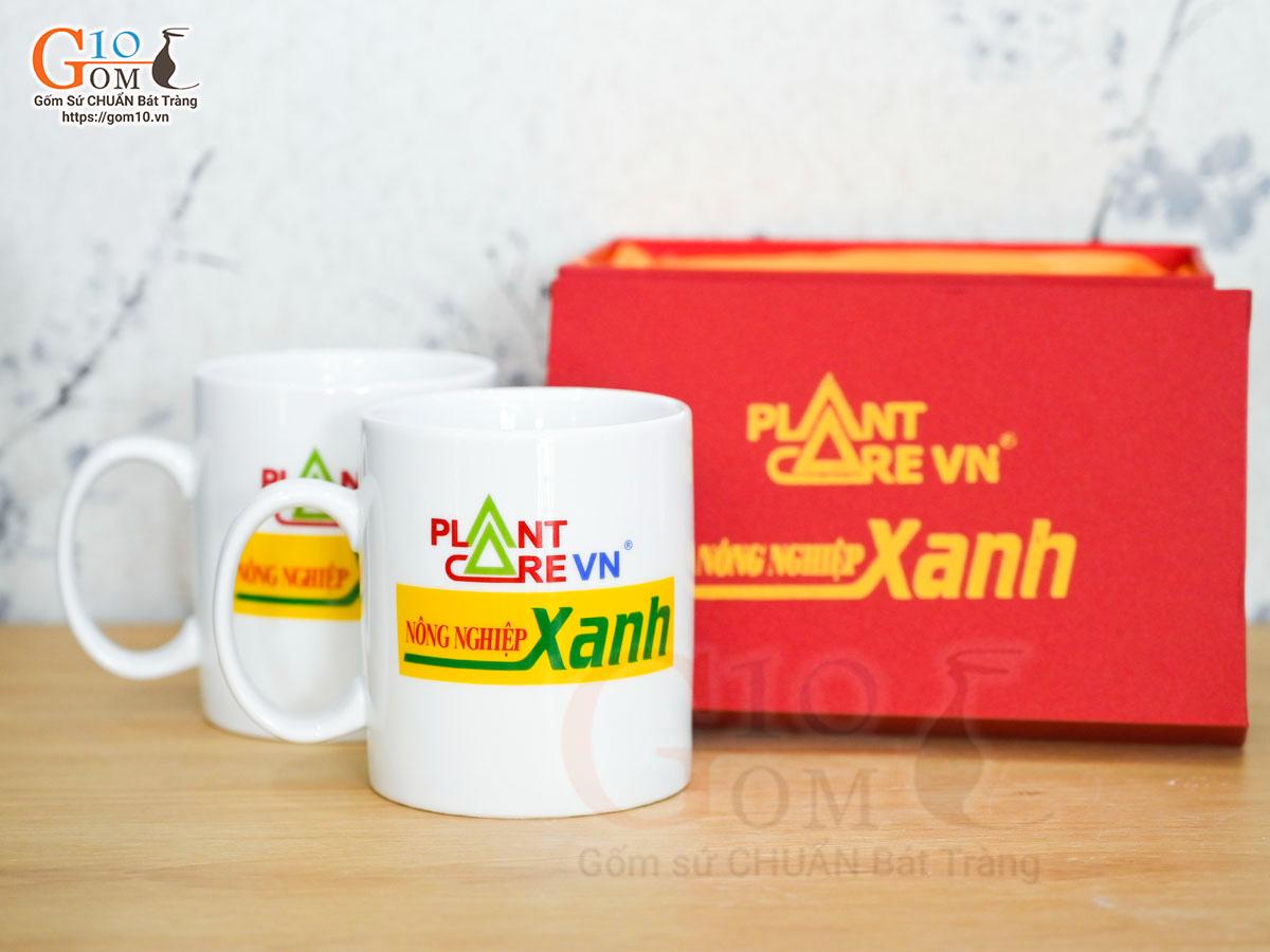 Cốc sứ quai tròn men trắng, in logo quà tặng