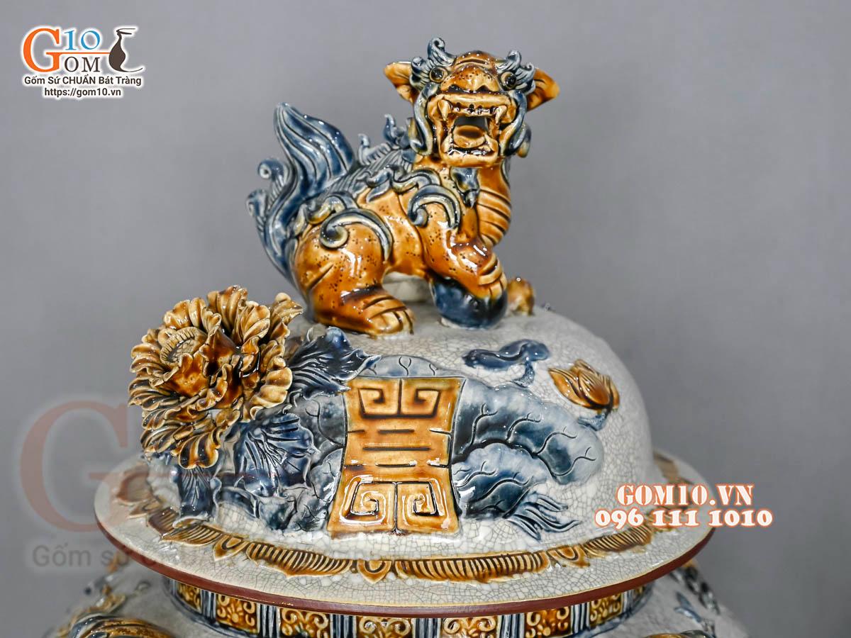 Đôi choé men rạn đắp nổi Công Đào Phú Quý cao cấp, 50L