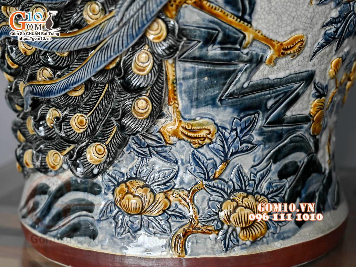 Đôi choé men rạn đắp nổi Công Đào Phú Quý cao cấp, 50L