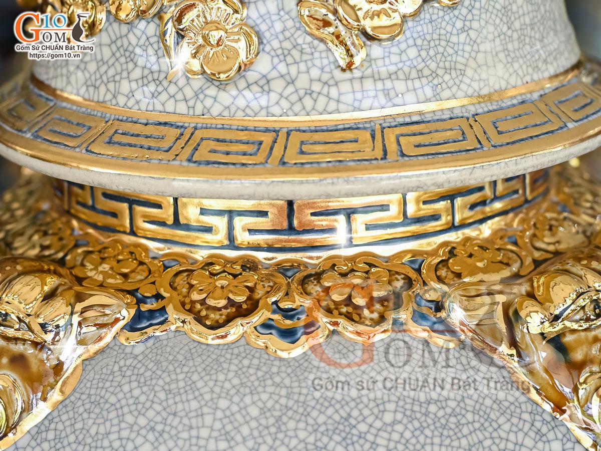 Đôi chóe men rạn đắp nổi Công Đào Phú Quý vẽ vàng 24k, 30L Đôi chóe men rạn đắp nổi Công Đào Phú Quý vẽ vàng 24k, 30L