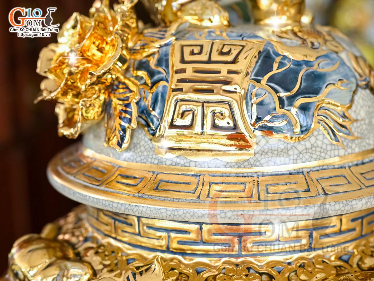 Đôi chóe men rạn đắp nổi Công Đào Phú Quý vẽ vàng 24k, 30L Đôi chóe men rạn đắp nổi Công Đào Phú Quý vẽ vàng 24k, 30L