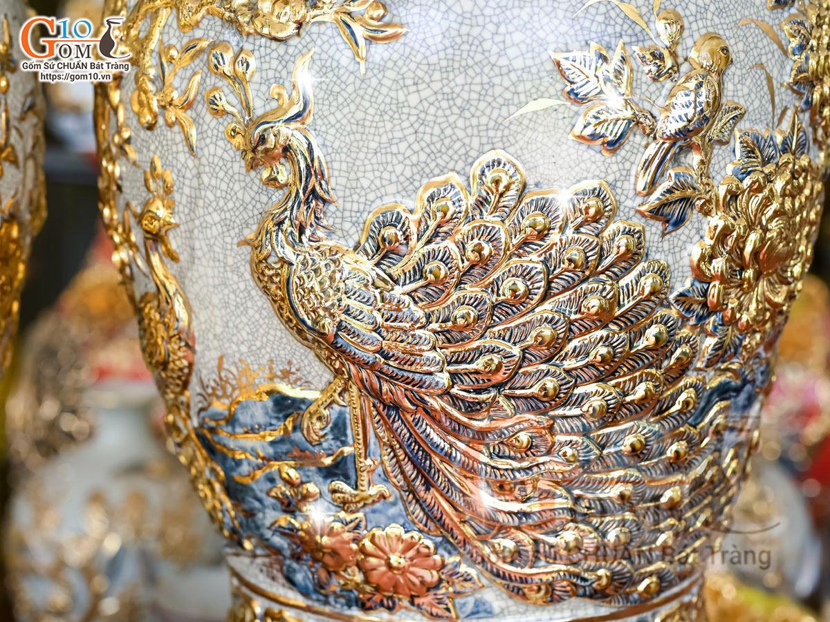 Đôi chóe men rạn đắp nổi Công Đào Phú Quý vẽ vàng 24k, 30L Đôi chóe men rạn đắp nổi Công Đào Phú Quý vẽ vàng 24k, 30L