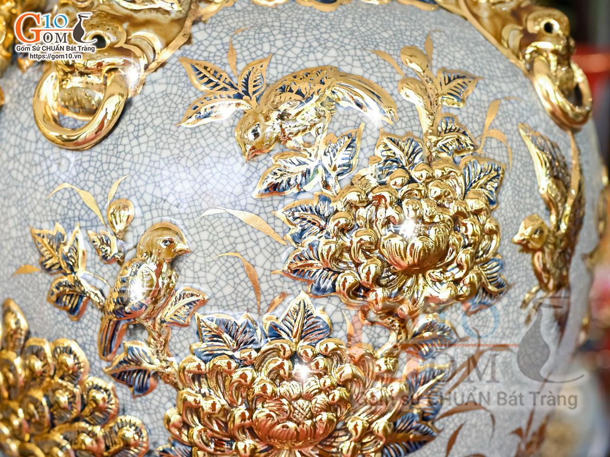 Đôi chóe men rạn đắp nổi Công Đào Phú Quý vẽ vàng 24k, 30L Đôi chóe men rạn đắp nổi Công Đào Phú Quý vẽ vàng 24k, 30L