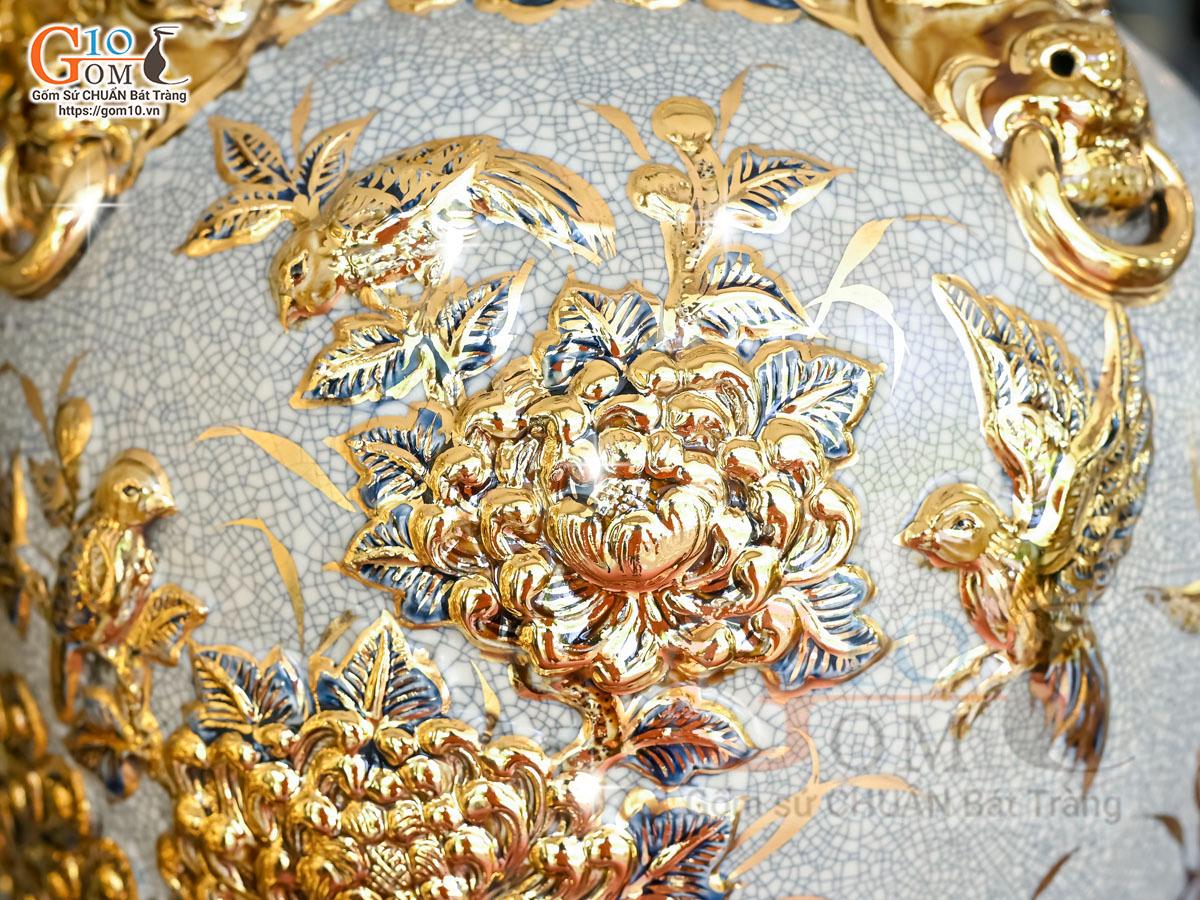 Đôi chóe men rạn đắp nổi Công Đào Phú Quý vẽ vàng 24k, 30L Đôi chóe men rạn đắp nổi Công Đào Phú Quý vẽ vàng 24k, 30L