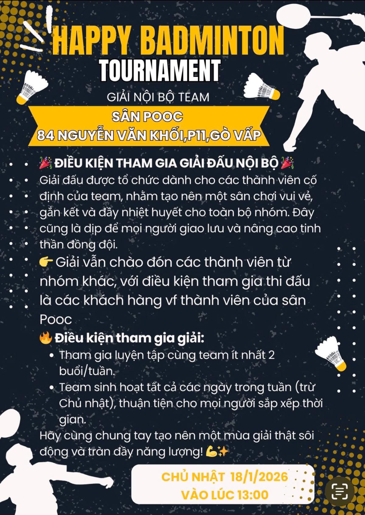 GIẢI CẦU LÔNG NỘI BỘ CLB HAPPY BADMINTON TOURNAMENT